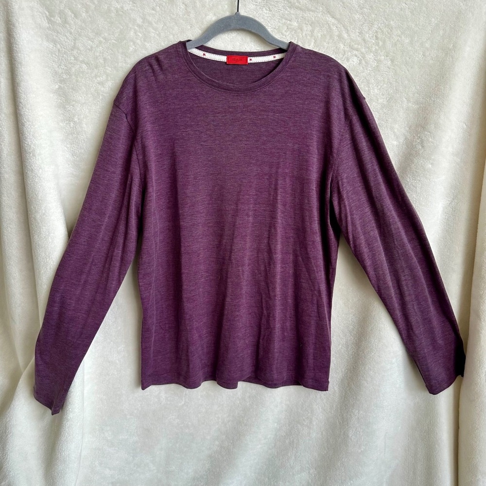 Isaia‎ Napoli Men's Purple Silk Cotton Long Sleeve Crewneck T-Shirt Made Italy